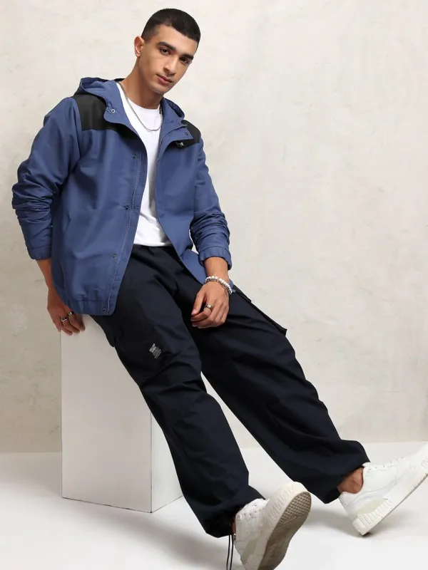 Highlander Men Navy Blue Colourblocked Windcheater Jacket