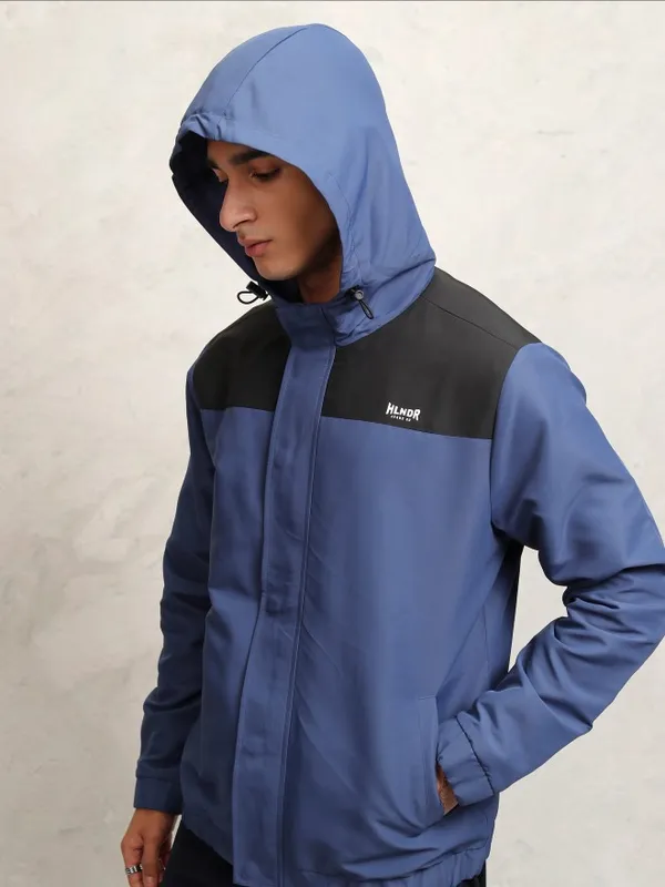 Highlander Men Navy Blue Colourblocked Windcheater Jacket
