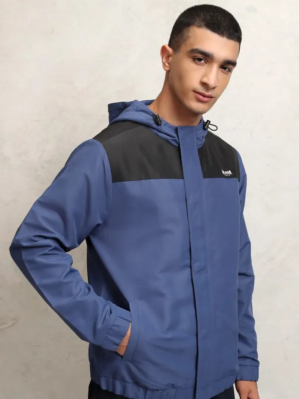 Highlander Men Navy Blue Colourblocked Windcheater Jacket