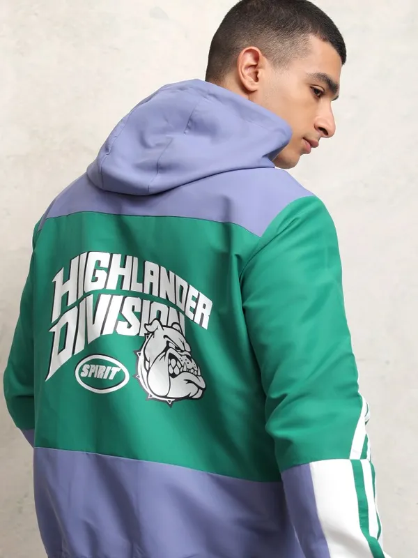 Highlander Men Navy Blue Printed Windcheater Jacket