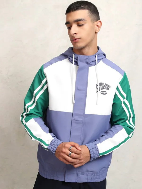Highlander Men Navy Blue Printed Windcheater Jacket