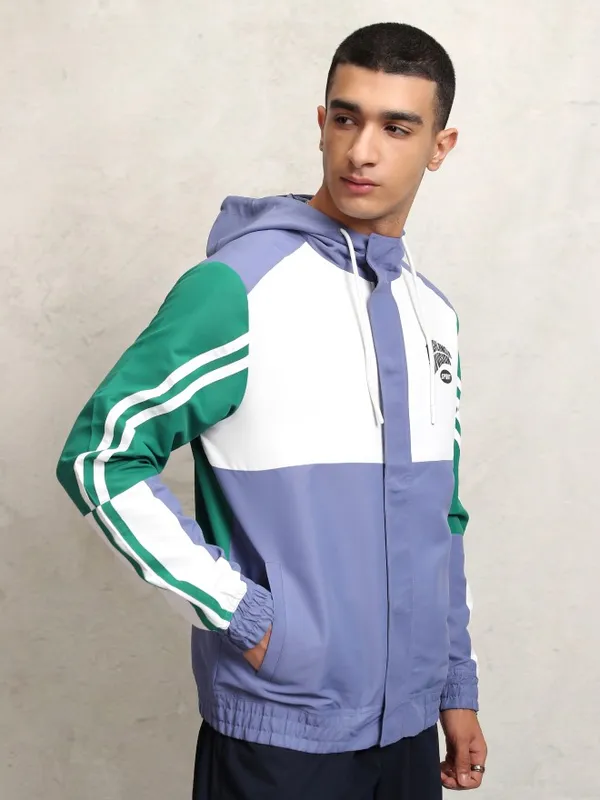 Highlander Men Navy Blue Printed Windcheater Jacket