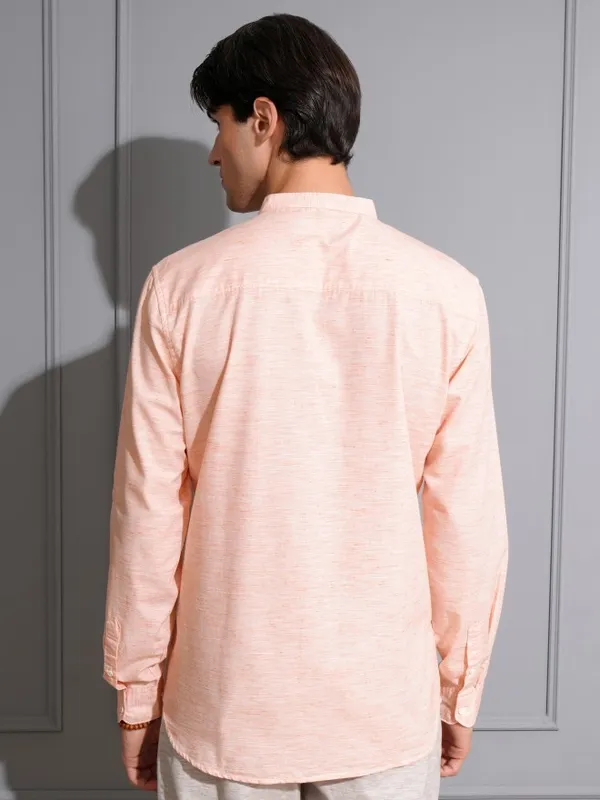 Locomotive Men Orange Solid Regular Fit Casual Shirt