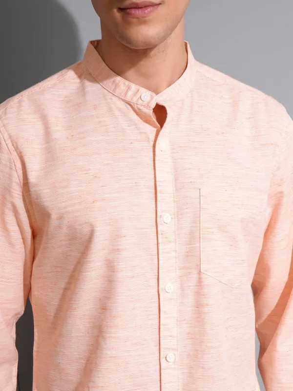 Locomotive Men Orange Solid Regular Fit Casual Shirt