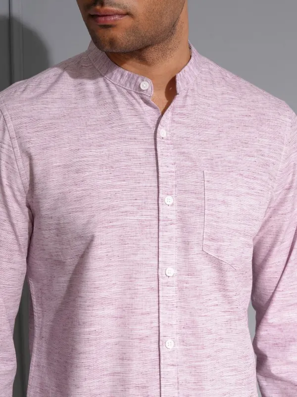 Locomotive Men Premium Purple Solid Slub Mandrain Collar Casual Shirt