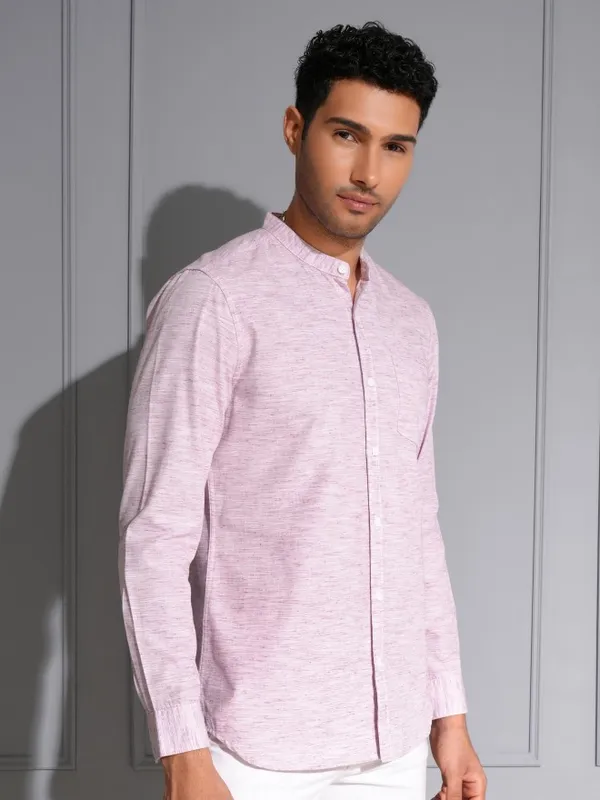 Locomotive Men Premium Purple Solid Slub Mandrain Collar Casual Shirt