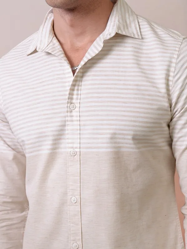 Locomotive Premium Men Fawn Engineered Striped Causal Shirt