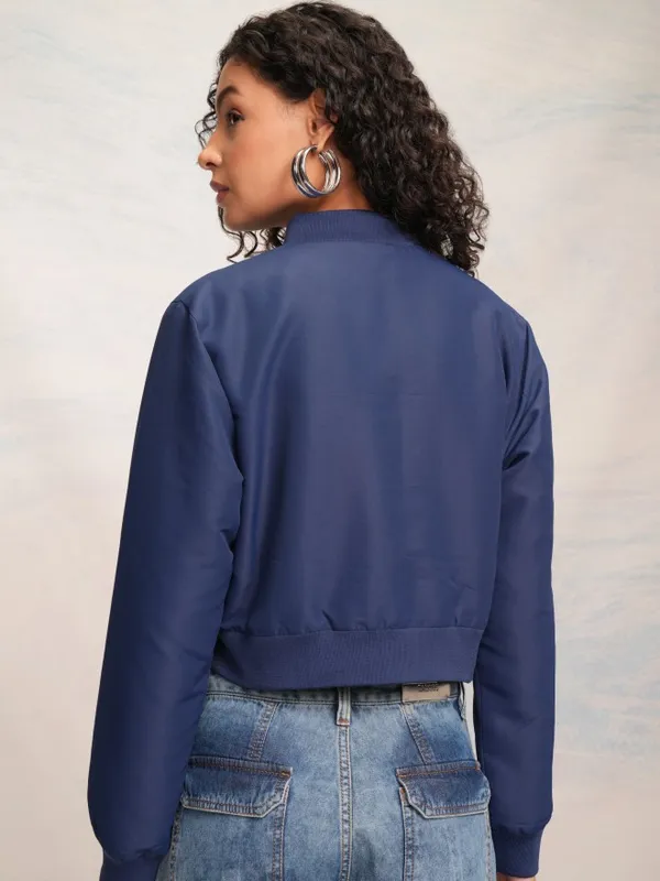 Tokyo Talkies Women Navy Blue Varsity Jacket