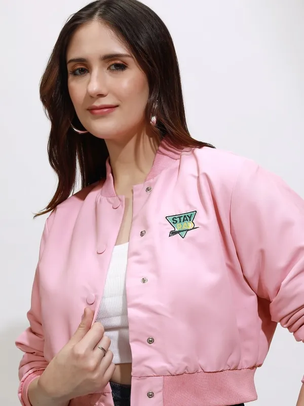 Tokyo Talkies Women Pink Varsity Jacket