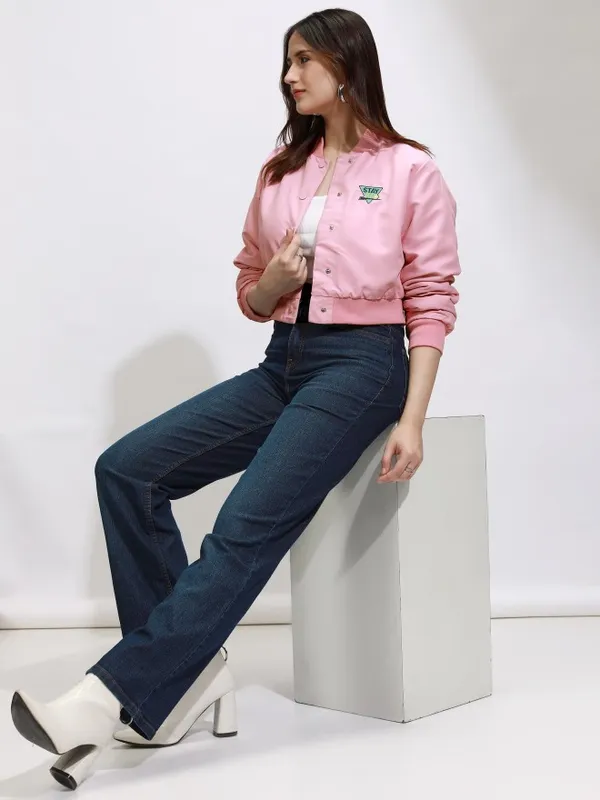 Tokyo Talkies Women Pink Varsity Jacket