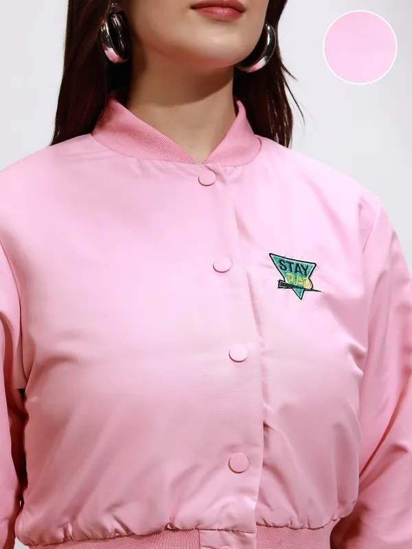 Tokyo Talkies Women Pink Varsity Jacket