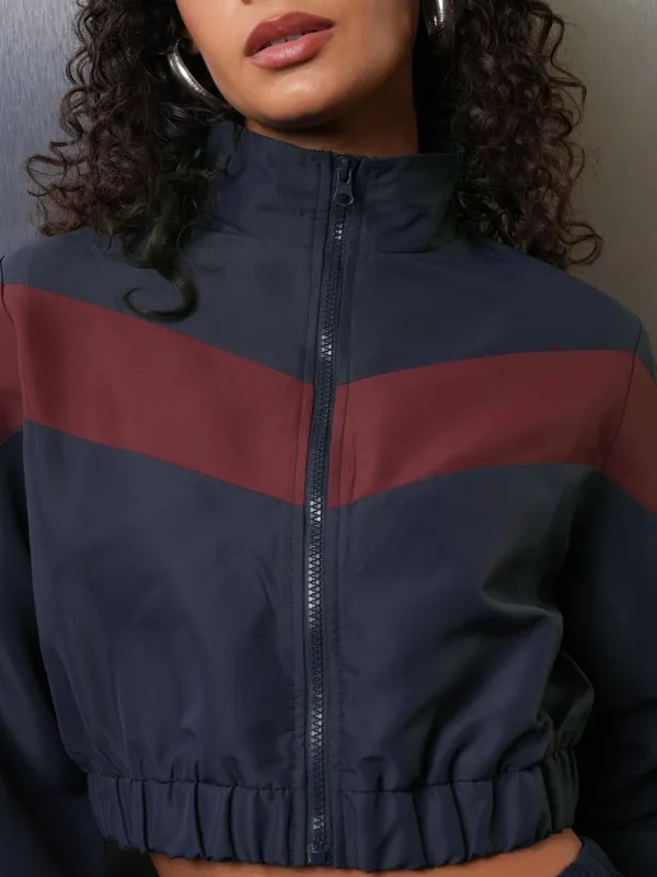 Tokyo Talkies Women Navy Blue Bomber Jacket