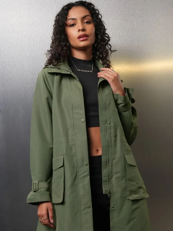 Tokyo Talkies Women Green Open Front Jacket