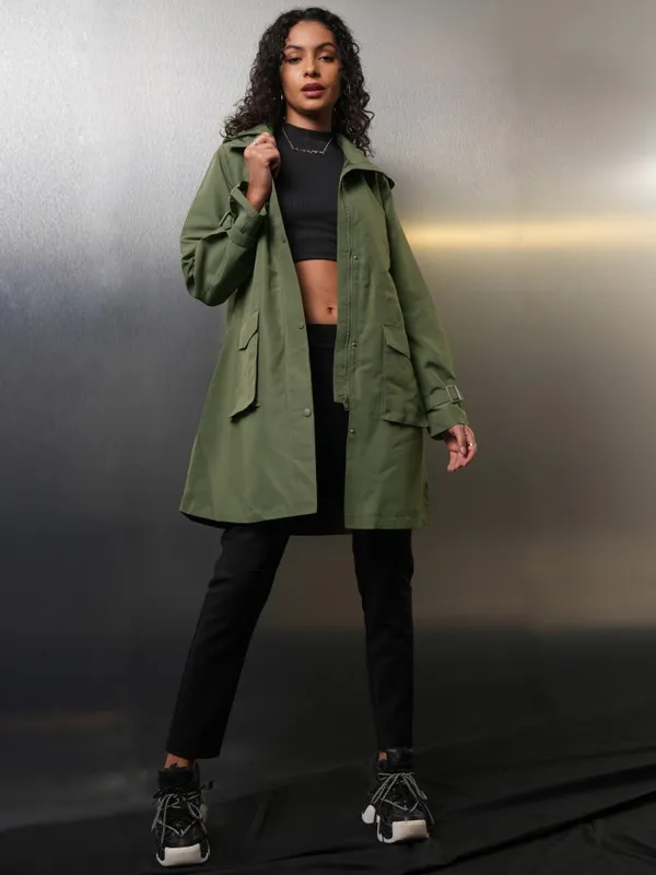 Tokyo Talkies Women Green Open Front Jacket