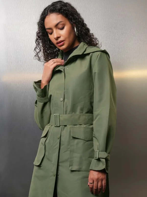 Tokyo Talkies Women Green Open Front Jacket