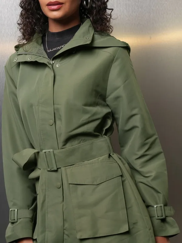 Tokyo Talkies Women Green Open Front Jacket