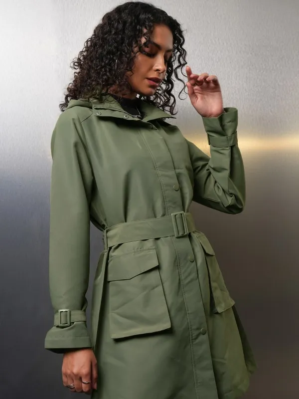 Tokyo Talkies Women Green Open Front Jacket