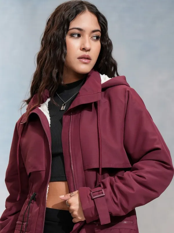 Tokyo Talkies Women Maroon Parka Jacket