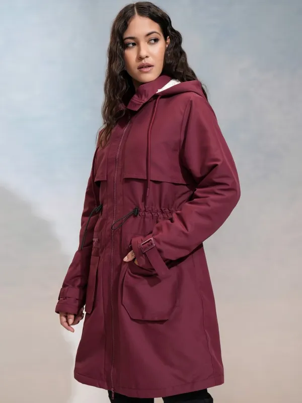 Tokyo Talkies Women Maroon Parka Jacket