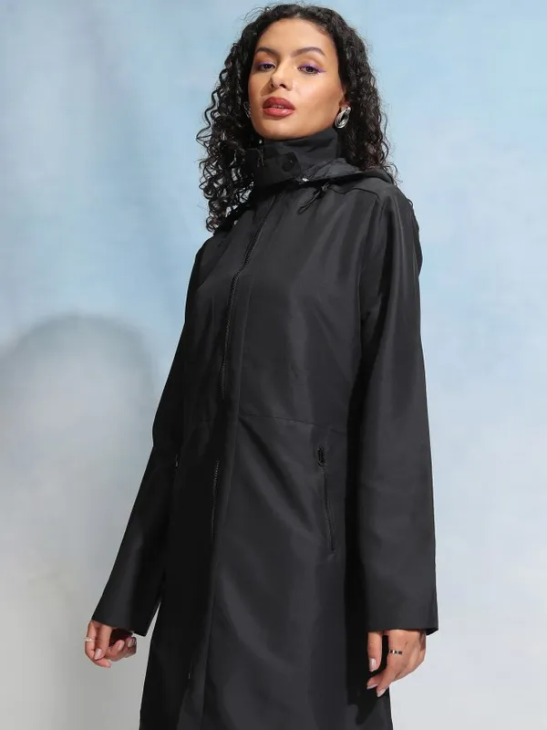 Tokyo Talkies Women Black Open Front Jacket