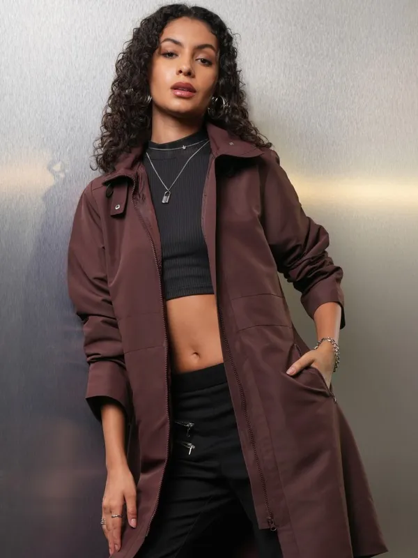 Tokyo Talkies Women Maroon Open Front Jacket