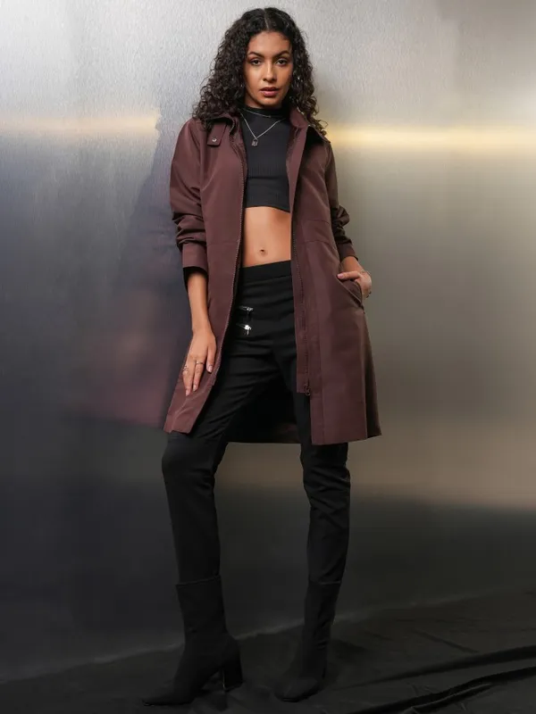 Tokyo Talkies Women Maroon Open Front Jacket