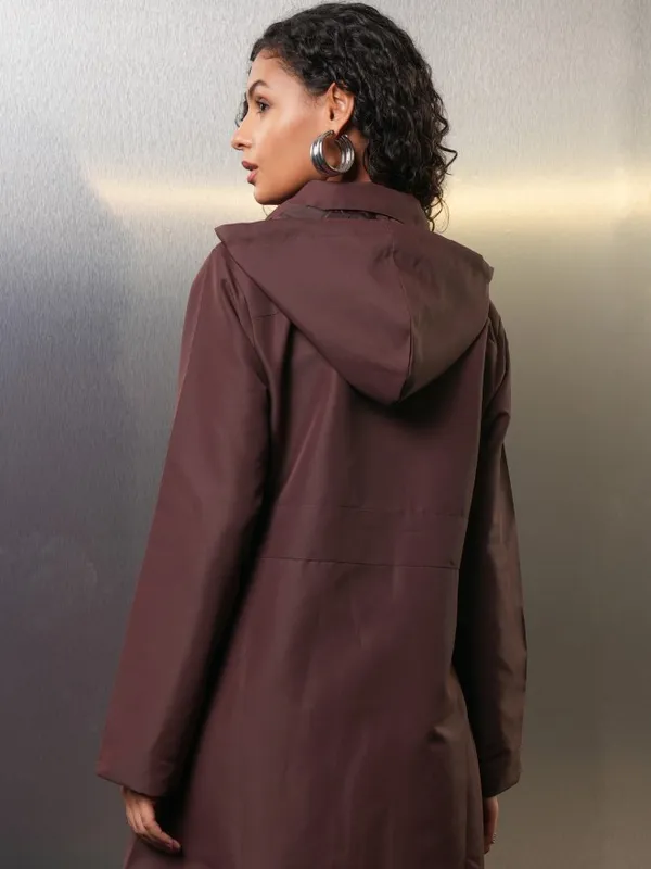 Tokyo Talkies Women Maroon Open Front Jacket