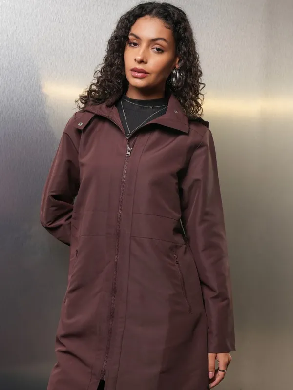 Tokyo Talkies Women Maroon Open Front Jacket