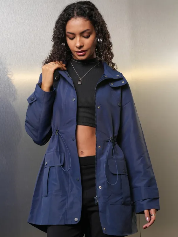 Tokyo Talkies Women Navy Blue Open Front Jacket