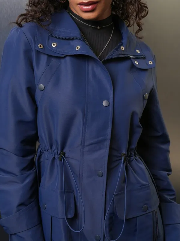 Tokyo Talkies Women Navy Blue Open Front Jacket