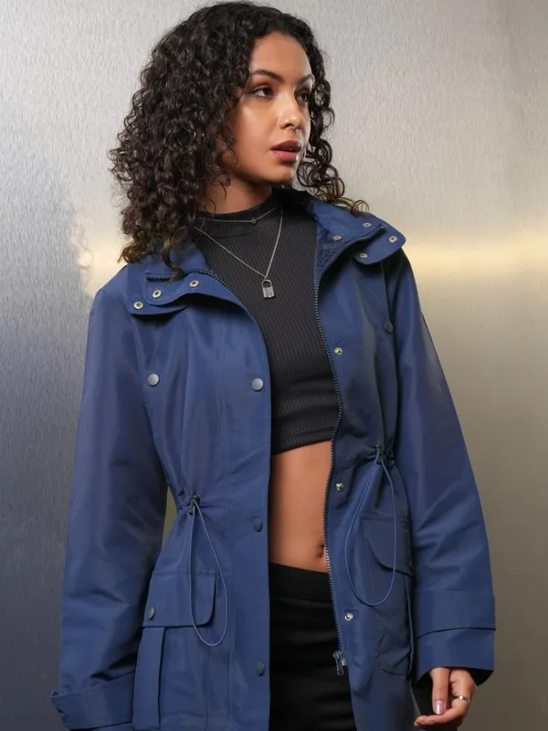 Tokyo Talkies Women Navy Blue Open Front Jacket