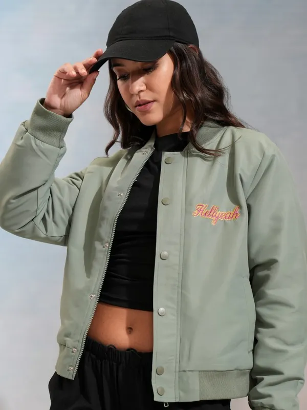 Tokyo Talkies Women Green Bomber Jacket