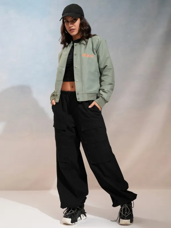 Tokyo Talkies Women Green Bomber Jacket