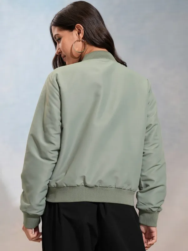 Tokyo Talkies Women Green Bomber Jacket