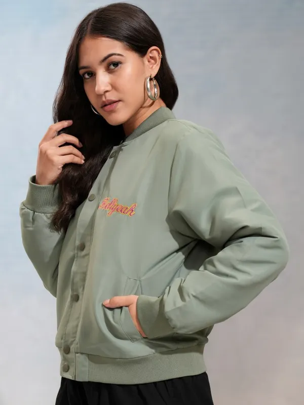 Tokyo Talkies Women Green Bomber Jacket