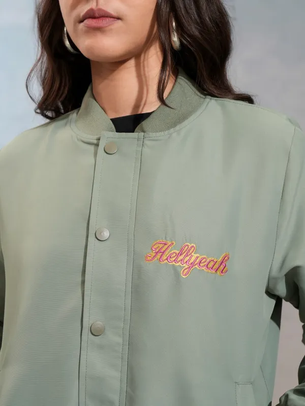 Tokyo Talkies Women Green Bomber Jacket
