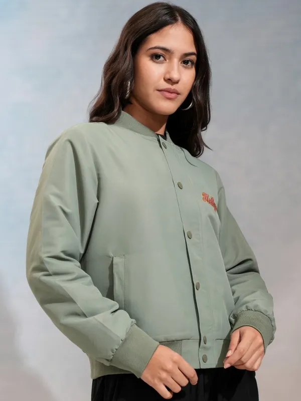 Tokyo Talkies Women Green Bomber Jacket