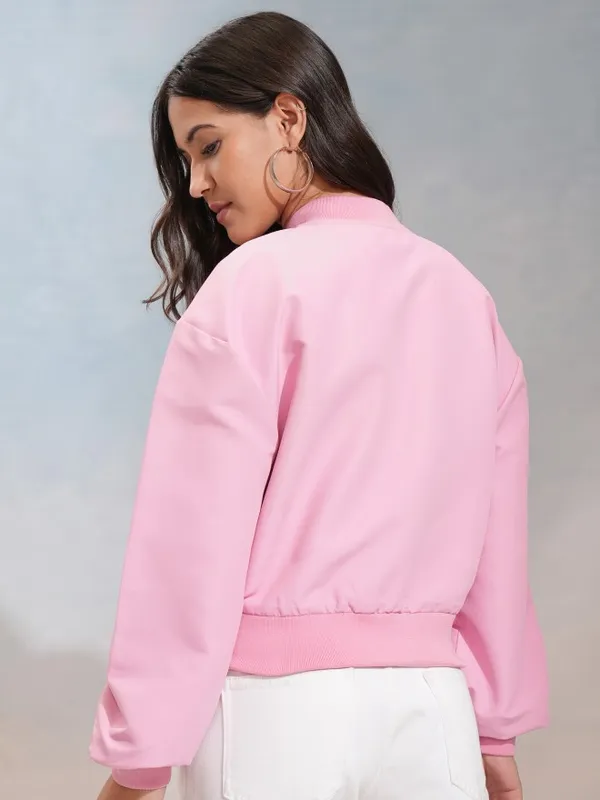 Tokyo Talkies Women Pink Bomber Jacket