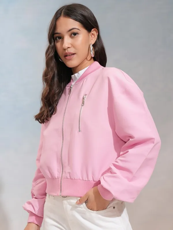 Tokyo Talkies Women Pink Bomber Jacket