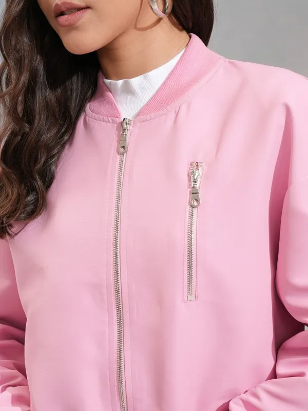 Tokyo Talkies Women Pink Bomber Jacket