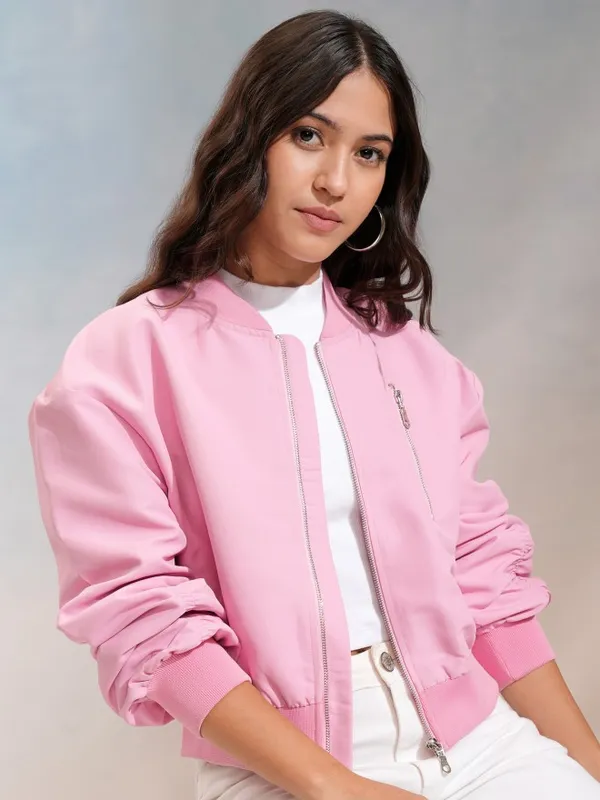 Tokyo Talkies Women Pink Bomber Jacket