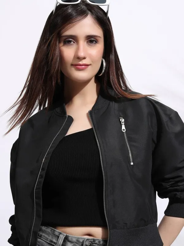 Tokyo Talkies Women Black Bomber Jacket