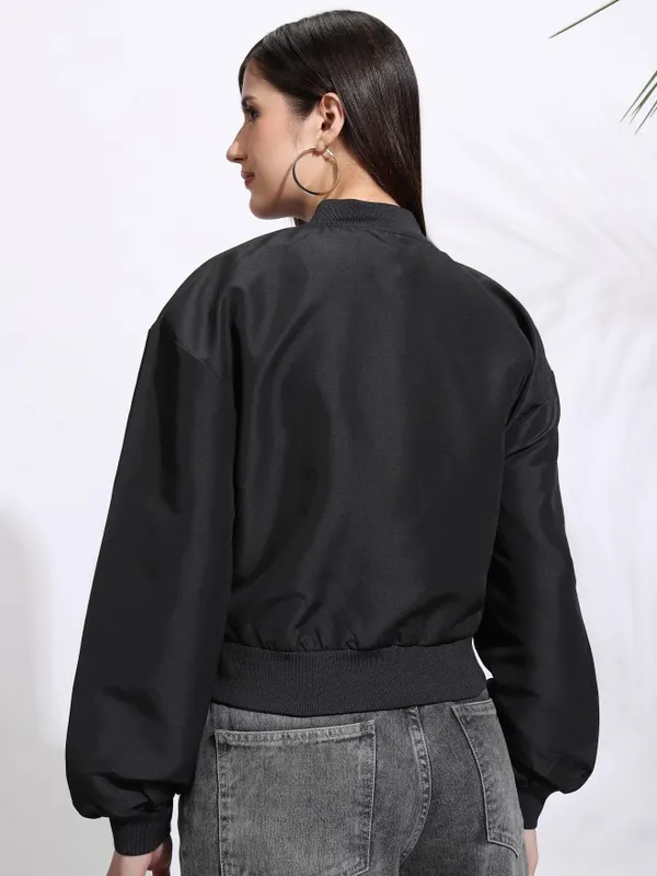 Tokyo Talkies Women Black Bomber Jacket