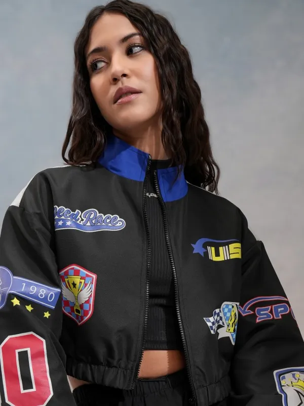 Tokyo Talkies Women Black Bomber Jacket
