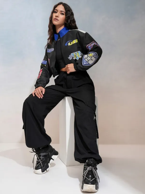 Tokyo Talkies Women Black Bomber Jacket