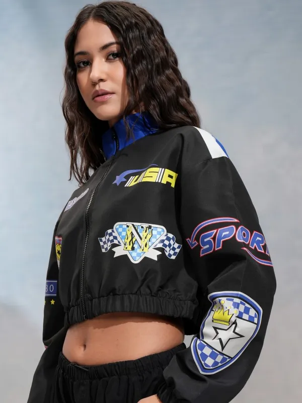 Tokyo Talkies Women Black Bomber Jacket