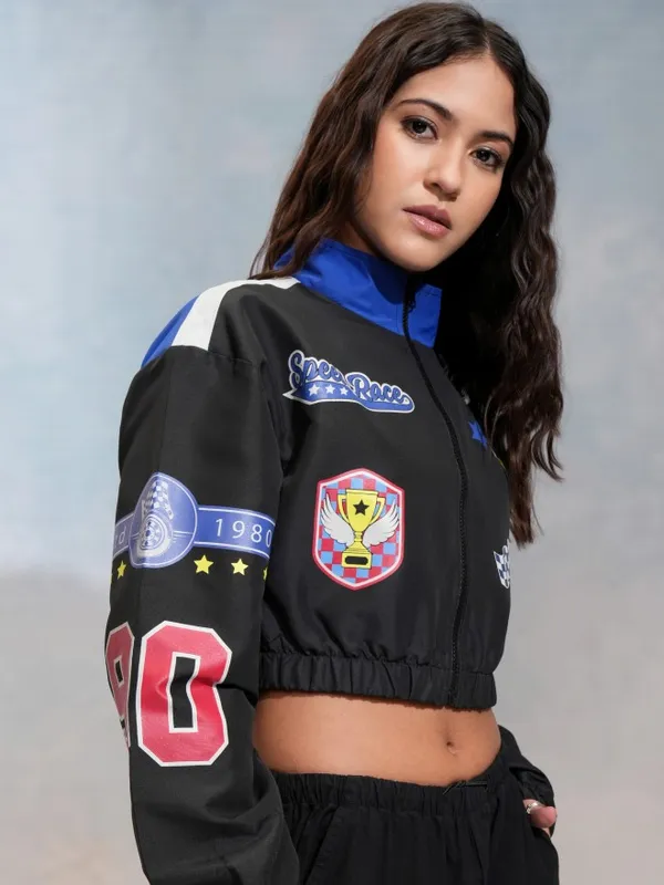 Tokyo Talkies Women Black Bomber Jacket