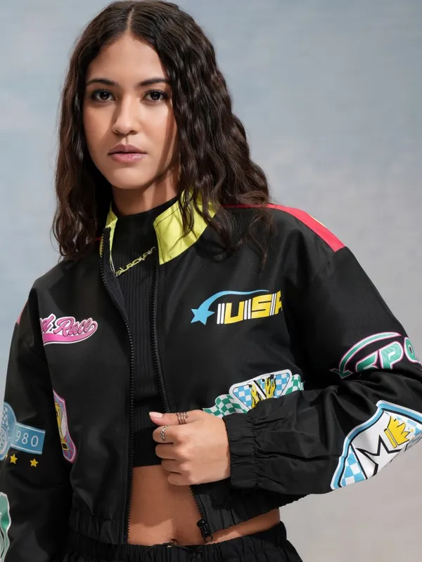 Tokyo Talkies Women Black Bomber Jacket