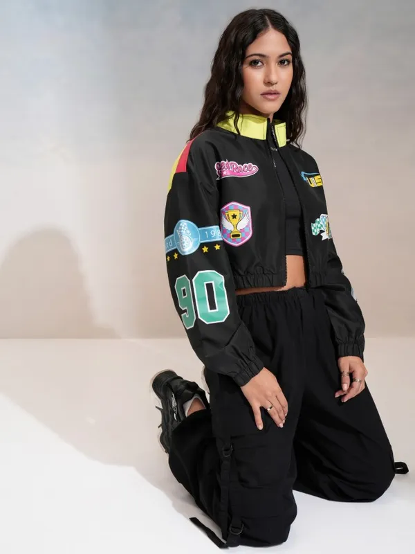 Tokyo Talkies Women Black Bomber Jacket