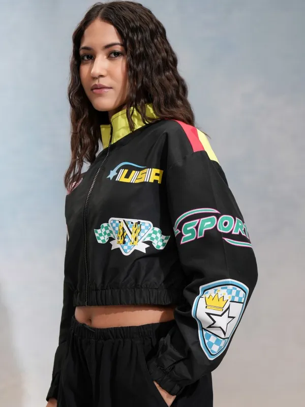 Tokyo Talkies Women Black Bomber Jacket